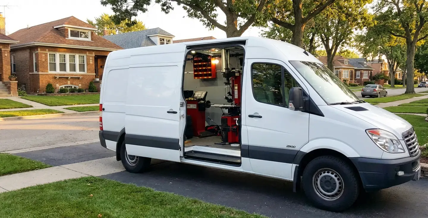 Mobile tire service van in action